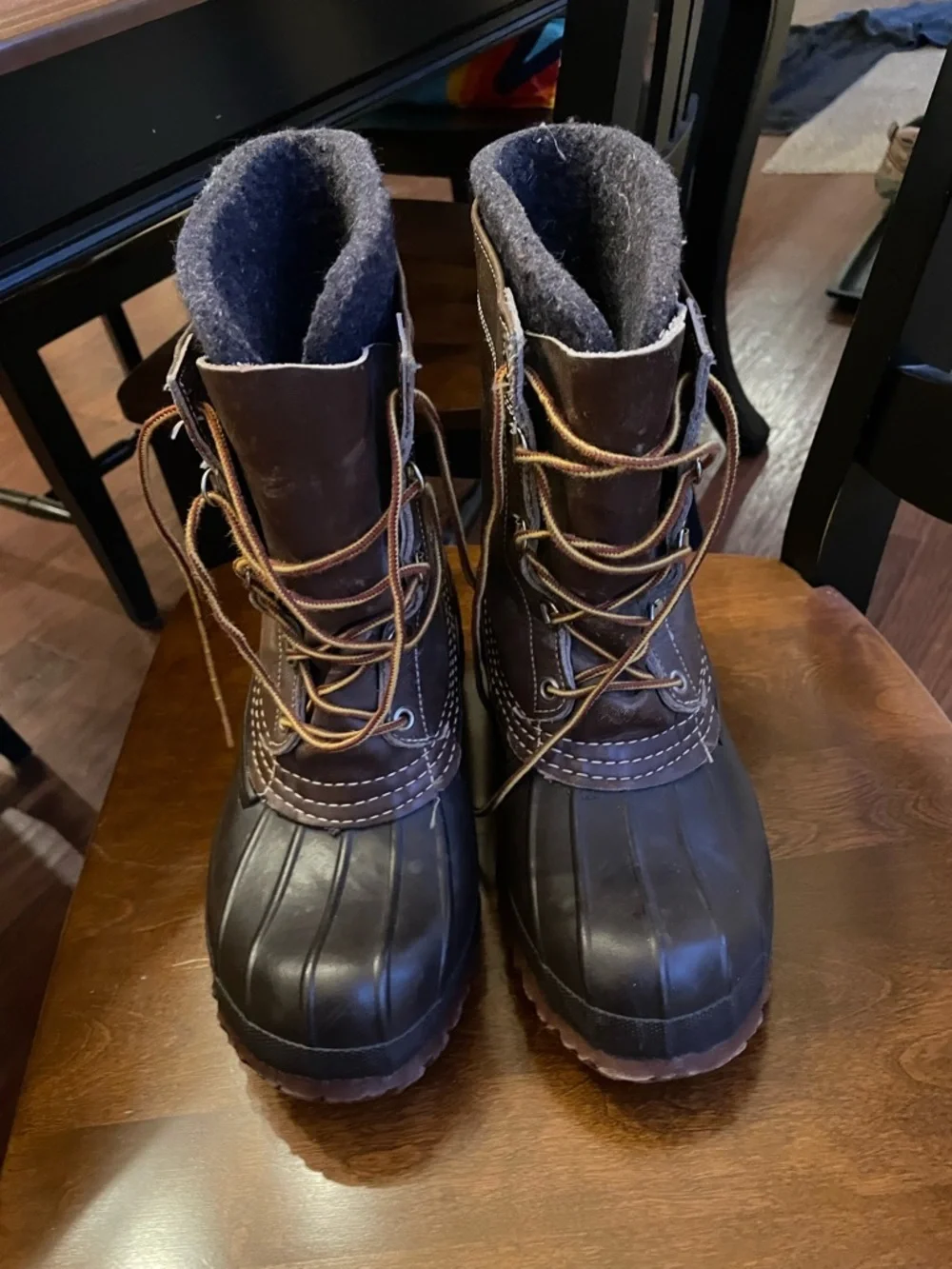 LL bean Maine Hunting Shoe Wool Lined Waterproof Duck Boots in Brown and Black 7